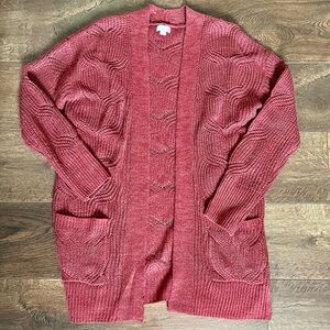 NEW WITHOUT TAGS Junior’s SO pointelle cardigan sweater burgundy red